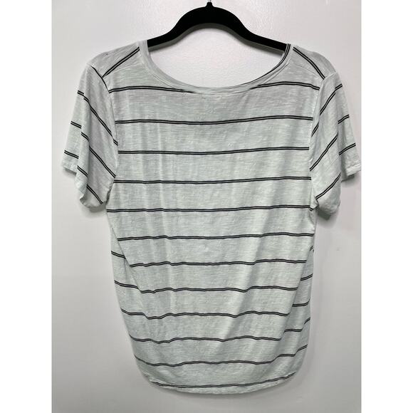 Green Envelope Short Sleeve Horizontal Striped V-Neck T-Shirt White Nautical L - Picture 5 of 10
